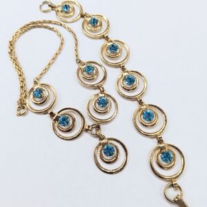 Vintage Turquoise Rhinestone Necklace And Bracelet Set